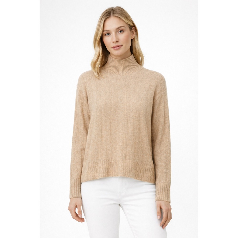 J.Crew Ribbed Mock Neck Sweater Women XS Tan Supersoft Yarn Wool Alpaca Neutral